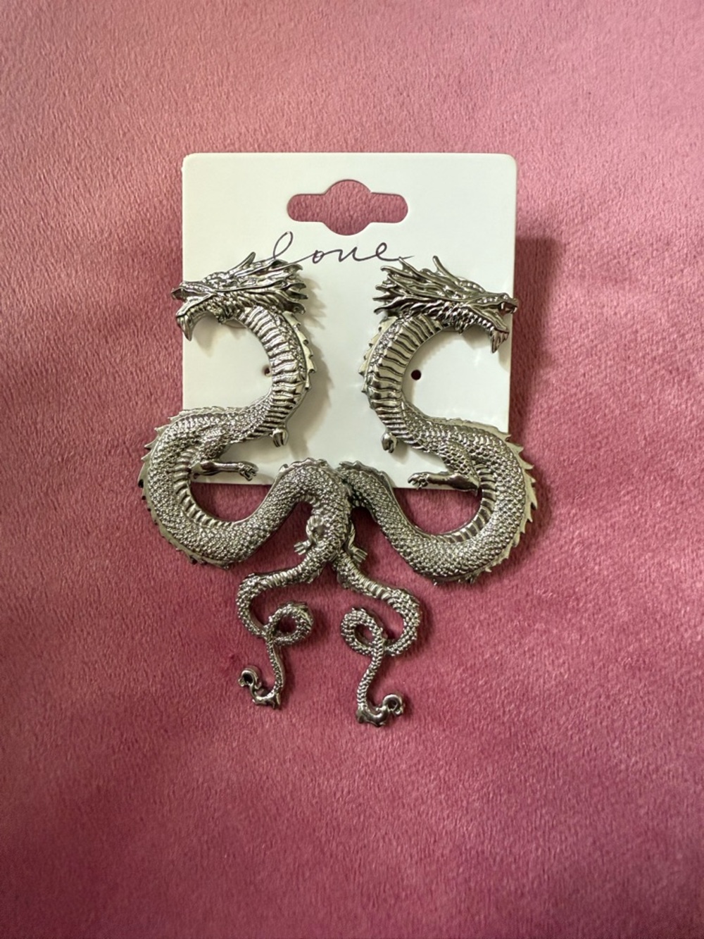 Silver Dragon Dangle Earrings - Dramatic Silver Dragon Design
